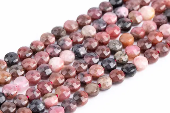 Genuine Natural Pink Rhodonite Loose Beads Faceted Flat Round Button Shape 4x2mm