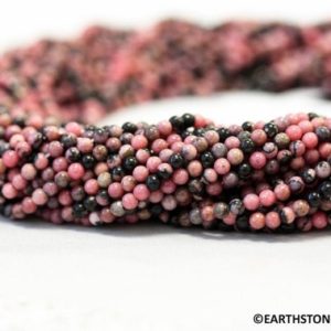 Shop Rhodonite Round Beads! XS-S/ Rhodonite 2mm/ 3mm/ 4mm Round beads 16" strand Natural pink and black gemstone beads for jewelry making | Natural genuine round Rhodonite beads for beading and jewelry making.  #jewelry #beads #beadedjewelry #diyjewelry #jewelrymaking #beadstore #beading #affiliate #ad