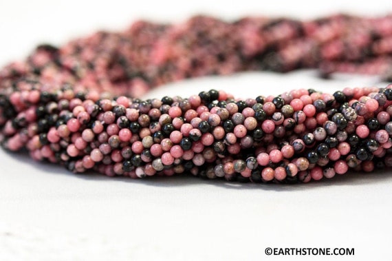 Xs-s/ Rhodonite 2mm/ 3mm/ 4mm Round Beads 16" Strand Natural Pink And Black Gemstone Beads For Jewelry Making