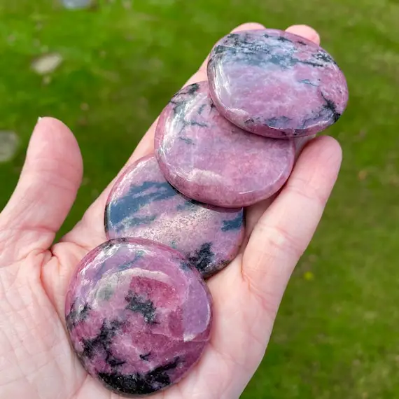 Rhodonite Worry Stone, Pink Stone For Encouragement, Uplifting Energy, Vitality