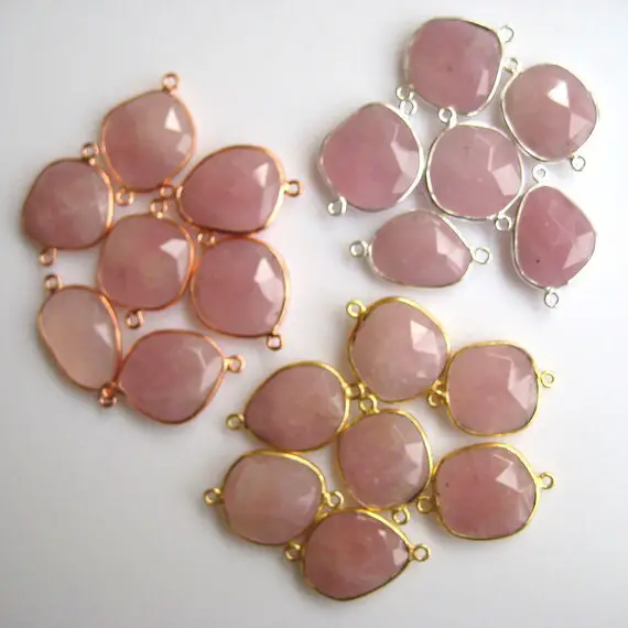 10 Pieces Rose Quartz Rose Cut Cabochon Jewelry Bezel Connectors, Silver Gold Rose Gold Gemstone Connectors, Ccc19