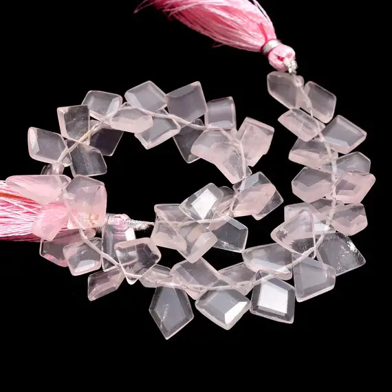 Aaa+ Rose Quartz Faceted Nugget Beads | 8inch Strand | Pink Rose Quartz Semi Precious Gemstone Step Cut Fancy Tumbled Side Drill Beads