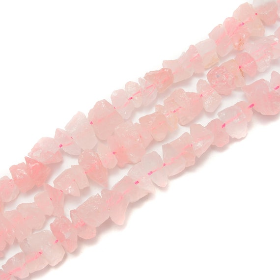 Rose Quartz Rough Nugget Chunks Center Drill Beads Approx 7x15mm 15.5" Strand