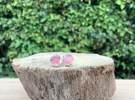 Rose Quartz Silver Studs, Raw Stone Earrings, Mothers Day Gift, Pink Gemstone Earrings