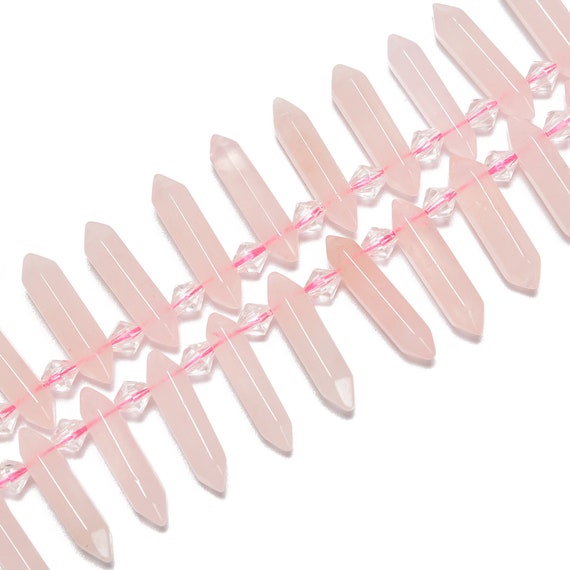 Rose Quartz Graduated Top Drill Faceted Points Beads Size 6x20-6x25mm 15.5'' Str