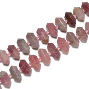Shop Crystal Beads for Jewelry Making! Madagascar Rose Quartz Graduated Center Drill Faceted Points 20-30mm 15.5'' Str | Natural genuine beads Quartz beads for beading and jewelry making.  #jewelry #beads #beadedjewelry #diyjewelry #jewelrymaking #beadstore #beading #affiliate #ad