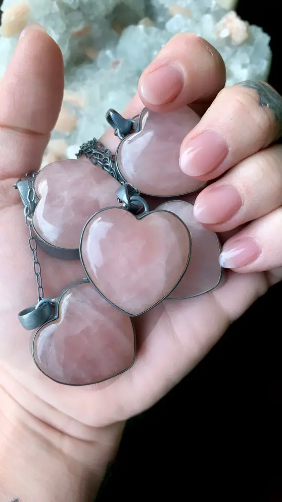 Rose Quartz Necklace, Big Stone Necklace, Heart Necklace, Valentines Day Jewelry, Gift For Her, Boho Necklace
