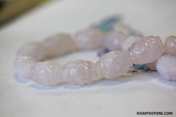 L/ Rose Quartz 15x20mm Carved Oval Beads 16" Strand Size/shade Varies Carved Gemstone Beads For Jewelry Making