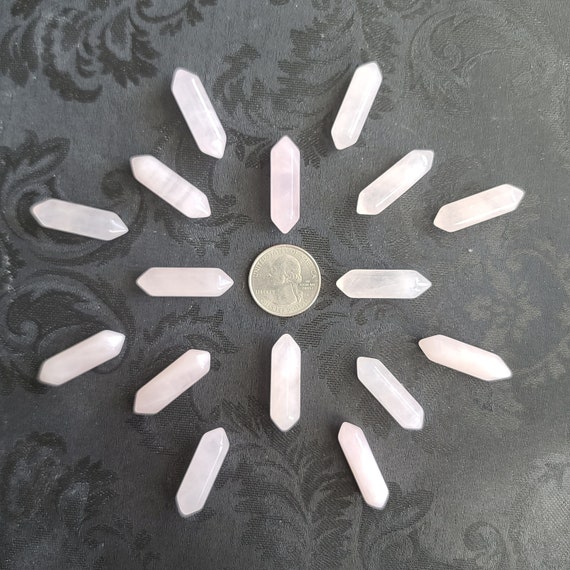 1.2" Rose Quartz Double Terminated Crystal Wands In Bulk Lots, Dt Crystal Points For Jewelry Making Or Crystal Grids