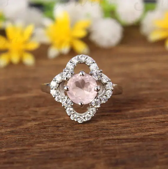 Natural Rose Quartz Ring/ 925 Silver/ Pink Quartz Statement Ring/ Alternative Engagement Ring / Anniversary  Ring/natural Gemstone/gift Her