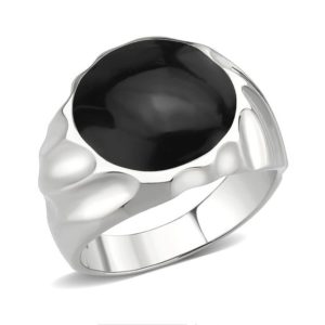 Shop Jet Rings! Round Black Jet Stone Set In Polished TK316 Solid Stainless Steel Ring | Natural genuine Jet rings, simple unique handcrafted gemstone rings. #rings #jewelry #shopping #gift #handmade #fashion #style #affiliate #ad