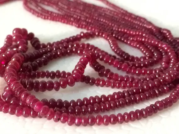 2-4mm Ruby Plain Rondelle Beads, Natural African Ruby Beads, Ruby For Jewelry, Smooth Rondelle For Necklace (4.5in To 18in Option) - Ps5156