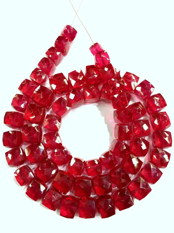 Extremely Beautiful~very Rare Ruby Corundum Faceted Cube Beads Ruby Box Shape Ruby Gemstone Beads Ruby Necklace Jewelry Making Ruby Beads