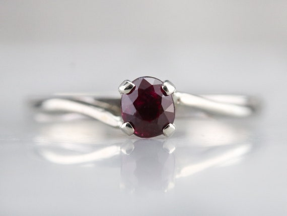 Ruby Solitaire Ring, Minimal Bypass Ring, Ruby Engagement Ring, July Birthstone, White Gold Ruby Ring 9lzdlh85