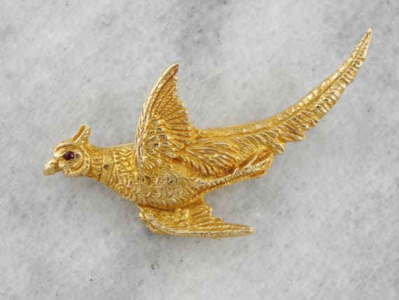 Ruby Eyed Phoenix Bird Brooch, Symbolizing Rebirth And Renewal, Beautifully Carved Bird Pin, Auuj0x-d