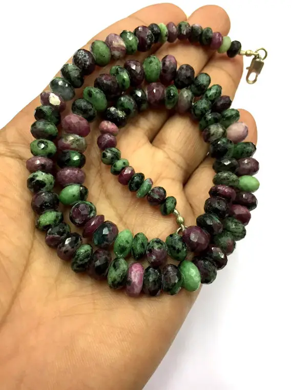 Natural Faceted Ruby Zoisite Rondelle Beads 8mm Gemstone Beads 18" Inches Strand