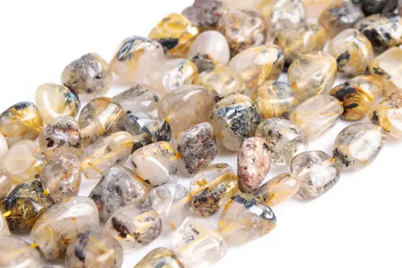 Genuine Natural Titanium Golden Rutile Quartz Loose Beads Pebble Chips Shape 9x8mm
