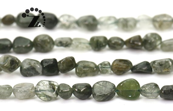 Green Rutilated Quartz Chips Beads,pebble Nugget Beads,natural,5-8mm,15" Full Strand
