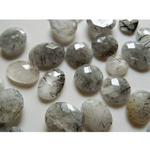 Shop Rutilated Quartz Faceted Beads! 5 Pieces 12mm To 18mm Each Black Rutilated Quartz Rose Cut Faceted Loose Cabochons RS4 | Natural genuine faceted Rutilated Quartz beads for beading and jewelry making.  #jewelry #beads #beadedjewelry #diyjewelry #jewelrymaking #beadstore #beading #affiliate #ad
