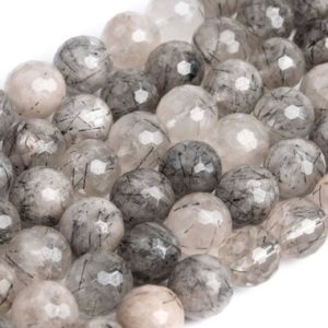 Shop Rutilated Quartz Faceted Beads! Black Rutilated Quartz Beads AAA Genuine Natural Gemstone Full Strand Micro Faceted Round Beads 9-10MM | Natural genuine faceted Rutilated Quartz beads for beading and jewelry making.  #jewelry #beads #beadedjewelry #diyjewelry #jewelrymaking #beadstore #beading #affiliate #ad