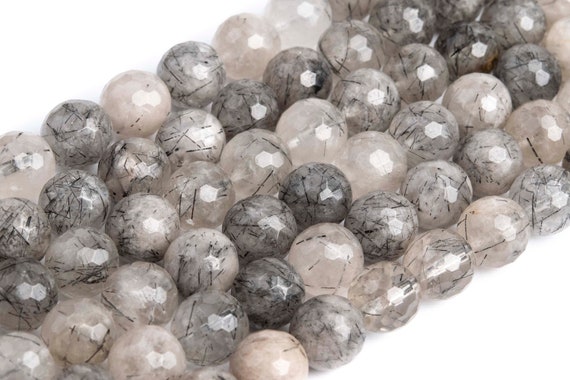 Black Rutilated Quartz Beads Aaa Genuine Natural Gemstone Full Strand Micro Faceted Round Beads 9-10mm