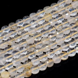 Shop Rutilated Quartz Faceted Beads! Genuine Natural Gold Rutile Quartz Loose Beads Grade AA Faceted Flat Round Button Shape 4mm | Natural genuine faceted Rutilated Quartz beads for beading and jewelry making.  #jewelry #beads #beadedjewelry #diyjewelry #jewelrymaking #beadstore #beading #affiliate #ad