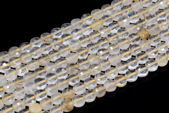 Genuine Natural Gold Rutile Quartz Loose Beads Grade Aa Faceted Flat Round Button Shape 4mm