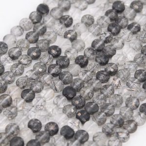 Shop Rutilated Quartz Faceted Beads! Genuine Natural Black Rutilated Quartz Loose Beads Grade AA Faceted Flat Round Button Shape 3mm | Natural genuine faceted Rutilated Quartz beads for beading and jewelry making.  #jewelry #beads #beadedjewelry #diyjewelry #jewelrymaking #beadstore #beading #affiliate #ad