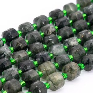 Shop Rutilated Quartz Faceted Beads! Genuine Natural Green Rutilated Quartz Loose Beads Grade A Faceted Bicone Barrel Drum Shape 8x7mm | Natural genuine faceted Rutilated Quartz beads for beading and jewelry making.  #jewelry #beads #beadedjewelry #diyjewelry #jewelrymaking #beadstore #beading #affiliate #ad