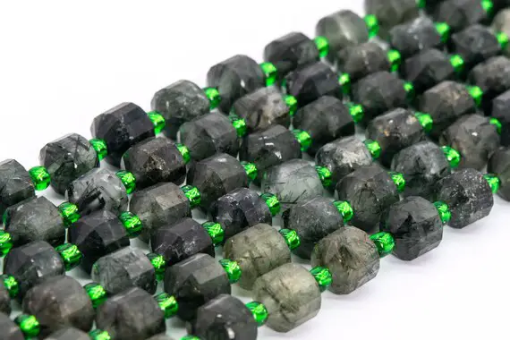 Genuine Natural Green Rutilated Quartz Loose Beads Grade A Faceted Bicone Barrel Drum Shape 8x7mm