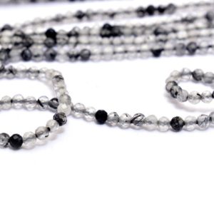 Shop Rutilated Quartz Faceted Beads! Natural Black Rutilated Quartz Rondelle 2mm Beads | 13inch Strand | Black Rutile Micro Faceted Semi Precious Gemstone Beads for Jewelry | | Natural genuine faceted Rutilated Quartz beads for beading and jewelry making.  #jewelry #beads #beadedjewelry #diyjewelry #jewelrymaking #beadstore #beading #affiliate #ad