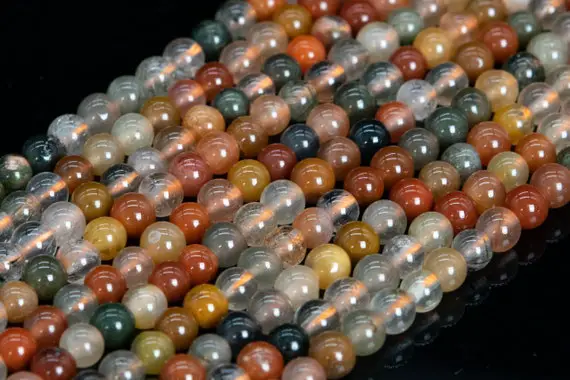 Genuine Natural Multicolor Rutilated Quartz Loose Beads Grade Aaa Round Shape 4mm