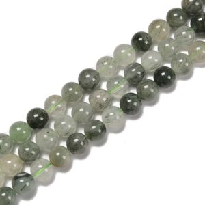 Shop Rutilated Quartz Round Beads! Natural Green Rutilated Quartz Smooth Round Beads Size 6mm 8mm 10mm 15.5''Strand | Natural genuine round Rutilated Quartz beads for beading and jewelry making.  #jewelry #beads #beadedjewelry #diyjewelry #jewelrymaking #beadstore #beading #affiliate #ad