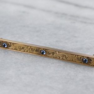 Shop Sapphire Cabochons! Antique Sapphire Gold Bar Pin, Ornate Brooch, Art Deco Bar Pin, Sapphire Cabochon, DQL56MHT | Natural genuine stones & crystals in various shapes & sizes. Buy raw cut, tumbled, or polished gemstones for making jewelry or crystal healing energy vibration raising reiki stones. #crystals #gemstones #crystalhealing #crystalsandgemstones #energyhealing #affiliate #ad