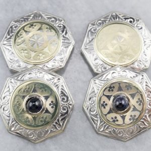 Shop Sapphire Cabochons! Art Deco Sapphire Cabochon Cufflinks, Engraved Antique Cufflinks, Platinum and Gold Cufflinks, Mixed Metal Cufflinks, Gift for Him 2FUP7FQX | Natural genuine stones & crystals in various shapes & sizes. Buy raw cut, tumbled, or polished gemstones for making jewelry or crystal healing energy vibration raising reiki stones. #crystals #gemstones #crystalhealing #crystalsandgemstones #energyhealing #affiliate #ad