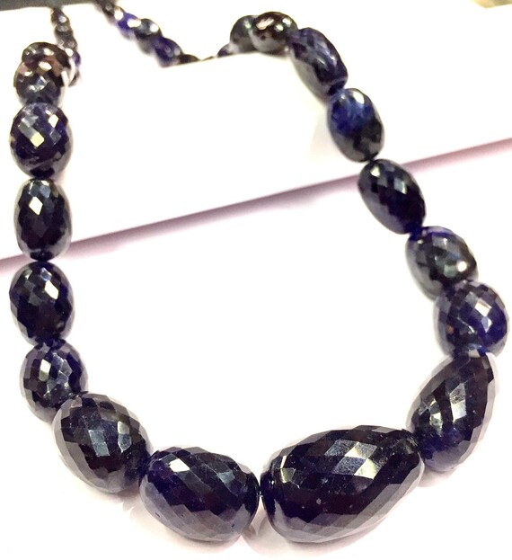Aaa+ Quality~great Sparkling~blue Sapphire Faceted Nuggets Beads Necklace Dark Blue Sapphire Gemstone Beads Sapphire Unusual Shape Beads.