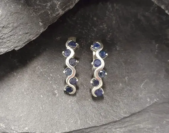 Sapphire Earrings, Natural Sapphire, September Birthstone, Asymmetric Earrings, Blue Vintage Earrings, September Earrings, Silver Earrings