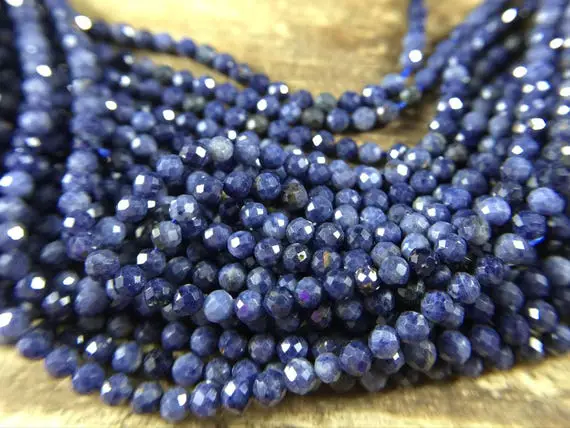 2mm Micro Faceted Sapphire Beads Natural Blue Sapphire Beads Blue Gemstone Beads Supplies Jewelry Beads 15.5" Full Strand