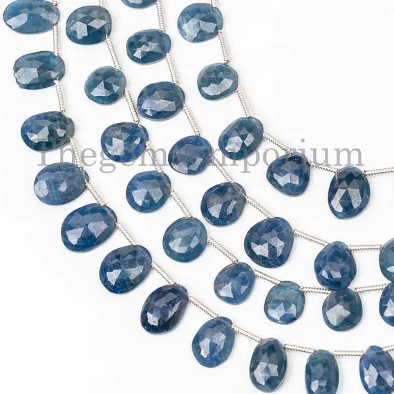 Blue Sapphire Beads, Blue Sapphire 6x8-9x11mm Flat Fancy Beads, Blue Sapphire Rose Cut Beads, Fancy Beads, Rose Cut Beads, Gemstone  Beads