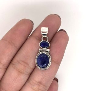 Shop Sapphire Pendants! Sapphire Silver Pendant, Double Stone Cut Pendant, Handmade Pendant, 925 Sterling Silver Jewelry, Blue Corundum, Oval Shape, P 105 | Natural genuine Sapphire pendants. Buy crystal jewelry, handmade handcrafted artisan jewelry for women.  Unique handmade gift ideas. #jewelry #beadedpendants #beadedjewelry #gift #shopping #handmadejewelry #fashion #style #product #pendants #affiliate #ad