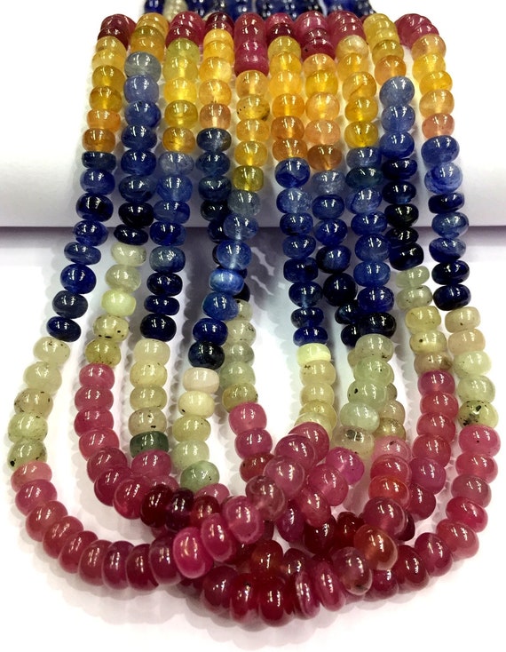 Aaa Quality~~multi Sapphire Smooth Rondelle Beads 6.mm Sapphire Beads Smooth Polished Sapphire Gemstone Beads Beautiful Sapphire Beads.