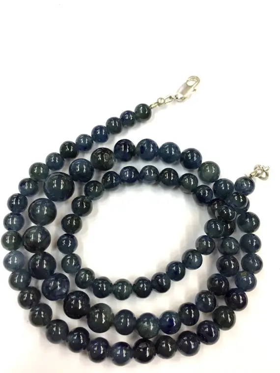 Natural Gem Blue Sapphire Smooth Round Beads Sapphire Round Gemstone Beads Blue Sapphire Smooth Beads 18" Strand Top Quality New Arrival