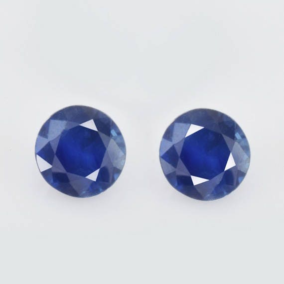 1.02 Cts Natural Blue Sapphire 5 Mm Faceted Round 2 Pieces Precious Loose Gemstone - Genuine Natural Blue Sapphire Gemstone - Sablu-01042