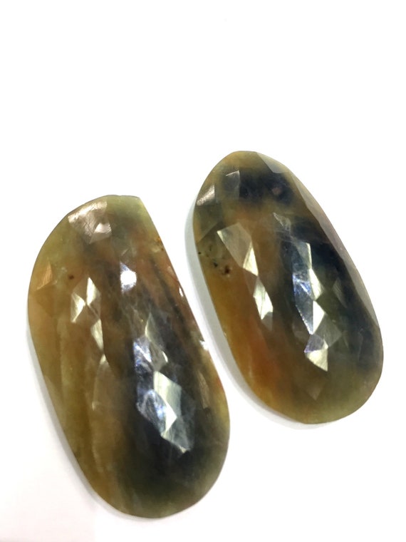 Natural Bio Sapphire Rose Cut Gemstone Beautiful Multi Sapphire Flat Gemstone Sapphire Slices Freeform Size Cut Stone 2 Pcs Superb Quality