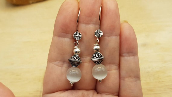 Selenite Earrings. Crystal Reiki Jewelry Uk. Bali Silver Bead Dangle Drop Earrings. Empowered Crystals