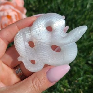 Shop Selenite Shapes! Selenite Snake, Carved Satin Spar White Crystal Statue Animal Totem for Decor or Crystal Grids | Natural genuine stones & crystals in various shapes & sizes. Buy raw cut, tumbled, or polished gemstones for making jewelry or crystal healing energy vibration raising reiki stones. #crystals #gemstones #crystalhealing #crystalsandgemstones #energyhealing #affiliate #ad