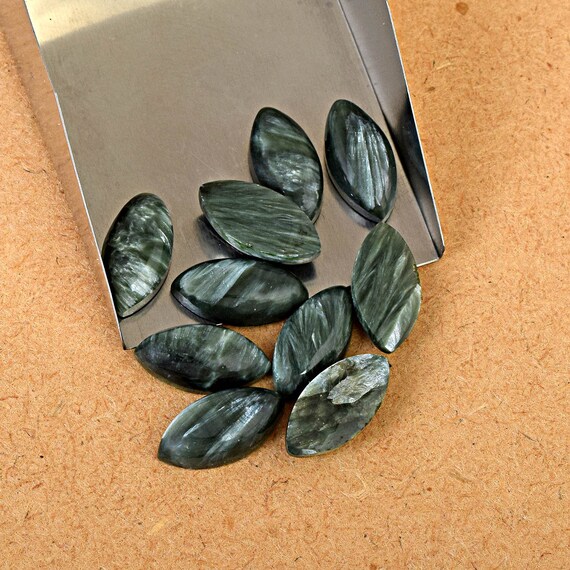 Natural Seraphinite Cabochon, Green Stone, Aaa Quality,marquise Loose Gemstone,calibrated,seraphinite Crystal,flat Back,gemstone For Jewelry