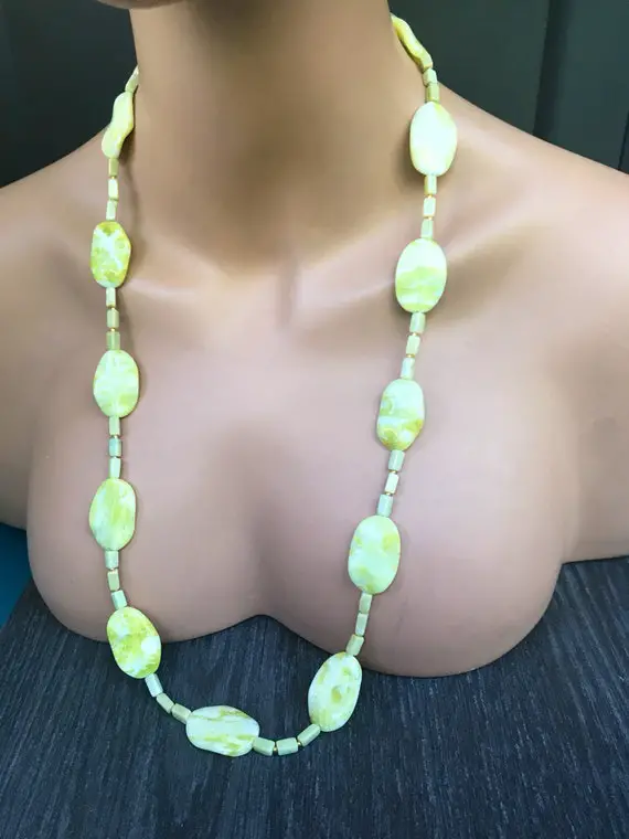 Long Serpentine Gemstone Necklace.  Apple Green.  Yellow Green Necklace.  One Of A Kind Jewelry.  Gift For Mom.  Elegant Jewelry.  32 Inches