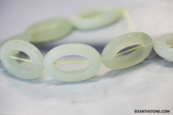 Xl/ New Jade 25x35mm Oval Donut Beads 16" Strand Natural Light Green Serpentine Matte Finished Beads For Jewelry Making