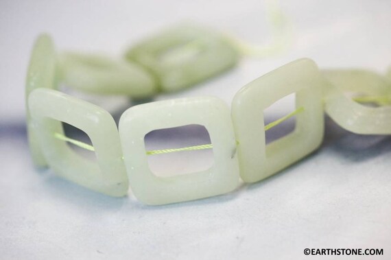 Xl/ New Jade 30x30mm Square Donut Beads 16" Strand Natural Light Green Serpentine Gemstone Matte Finished Beads For Jewelry Making